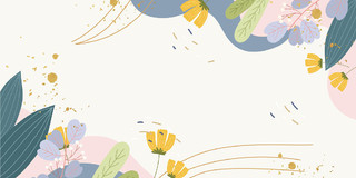 春天春日手绘小清新插画花瓣花朵树叶叶子展板背景